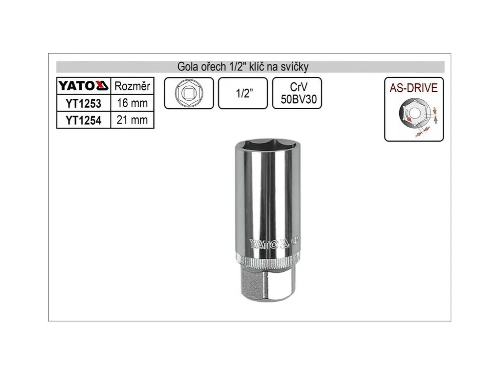 Gola ořech šestihran klíč na svíčky 16mm 1/2"