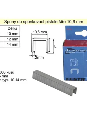 Spony do sponkovačky šíře 10,6 mm hranaté délka 6 mm balení 1000 kusů, typ 140