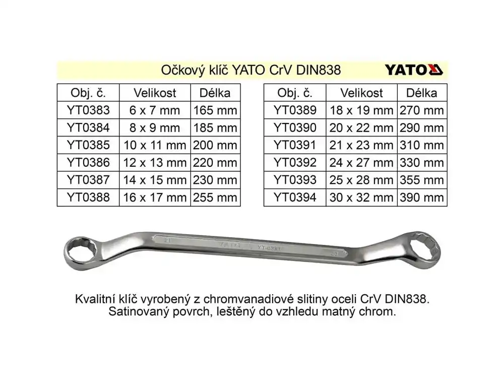 Očkový klíč Yato 8x9mm CrV
