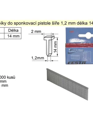 Hřebíky do sponkovačky šíře 1,2 mm délka 14 mm balení 1000 kusů