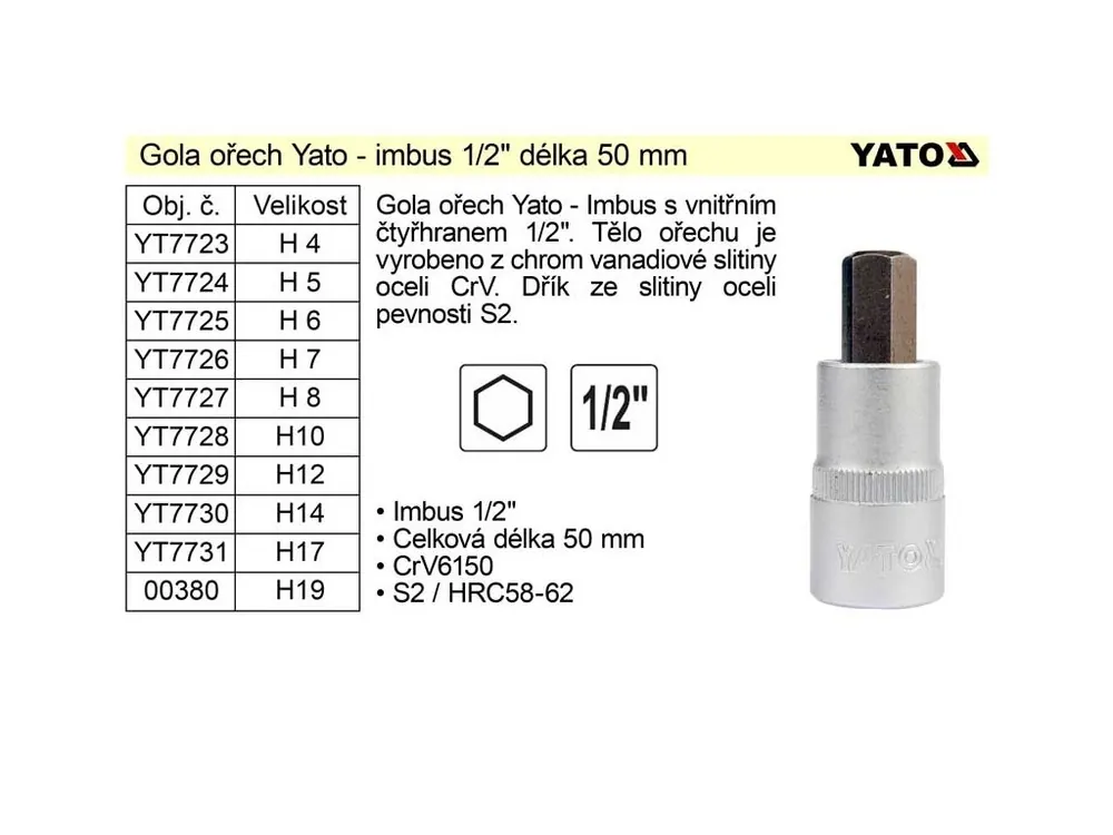 Gola ořech imbus 1/2" H5 YT-7724