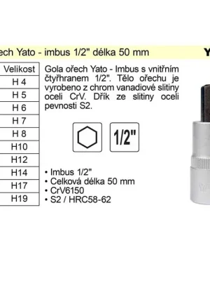 Gola ořech imbus 1/2" H6 YT-7725