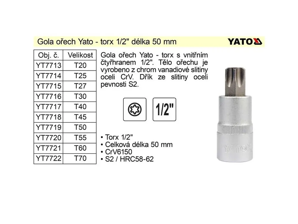 Gola ořech torx 1/2" T60 YT-7721