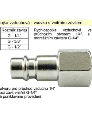 Rychlospojka vzduchová vsuvka s vnitřním závitem G-1/2" EXTOL PREMIUM