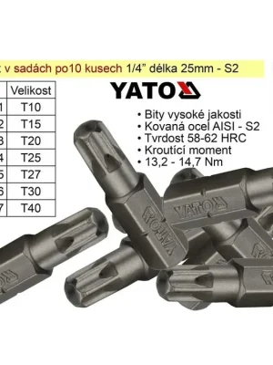 Bit Torx T30x25mm 1/4' sada 10 kusů YT-78146
