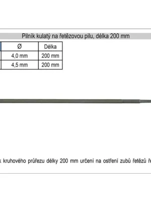 Pilník na pilové řetězy průměr 4,0 mm délka 200 mm
