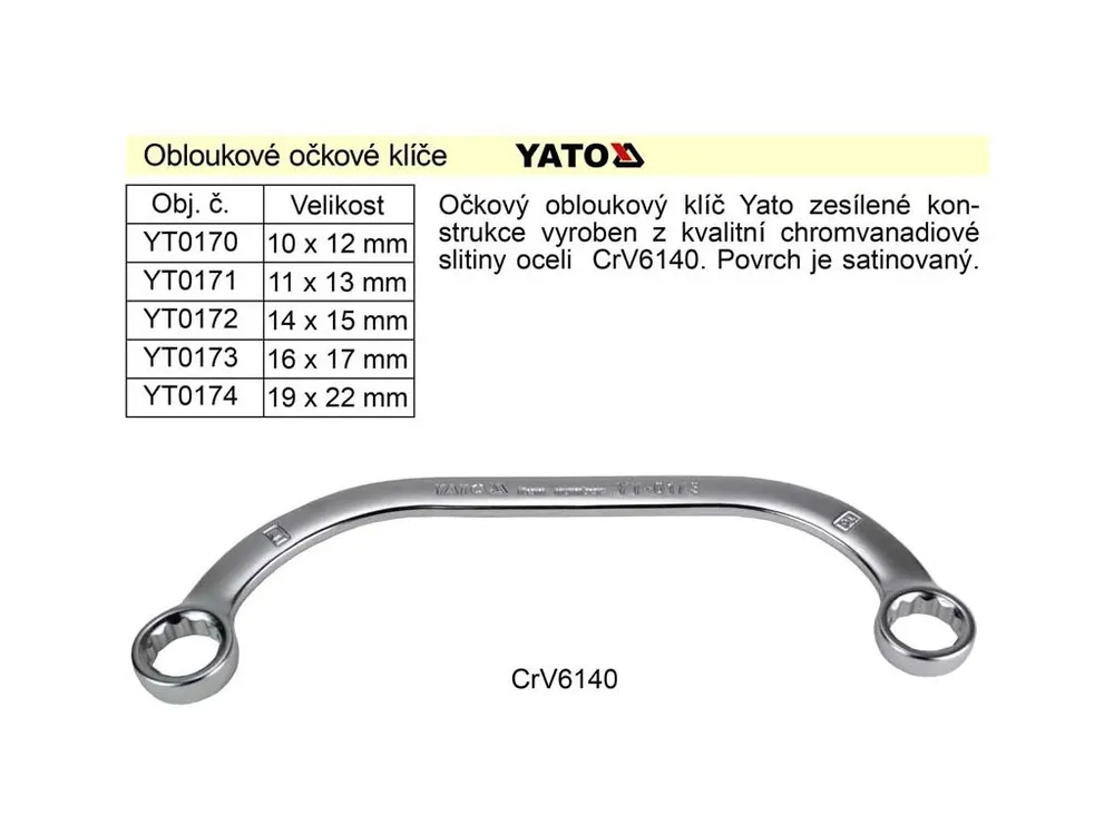 Očkový klíč Yato obloukový 10x12mm CrV