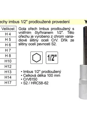 Gola ořech imbus 1/2" prodloužený H14 YT-7746