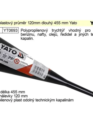 Trychtýř plastový průměr 120mm dlouhý 455 mm Yato