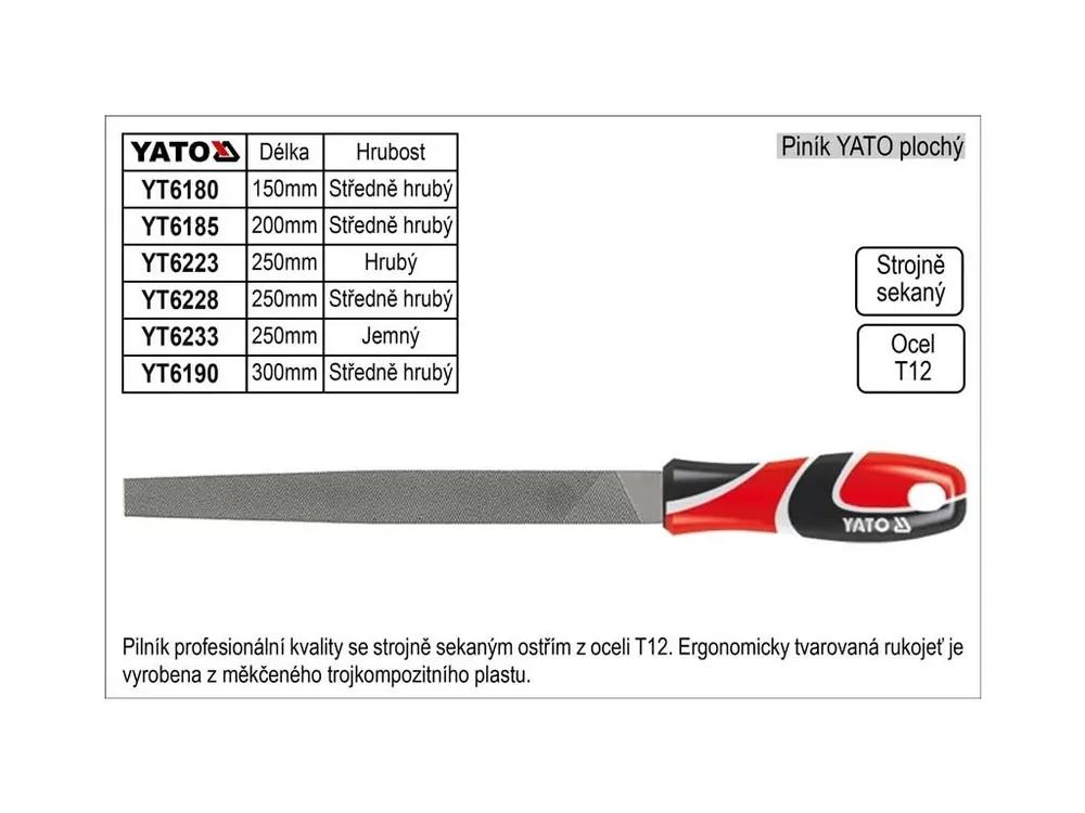 Pilník YATO plochý délka 200mm středně hrubý