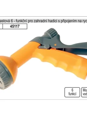 Rozstřikovač 6 funkční plastová pro zahradní hadici s připojením na rychlospojku