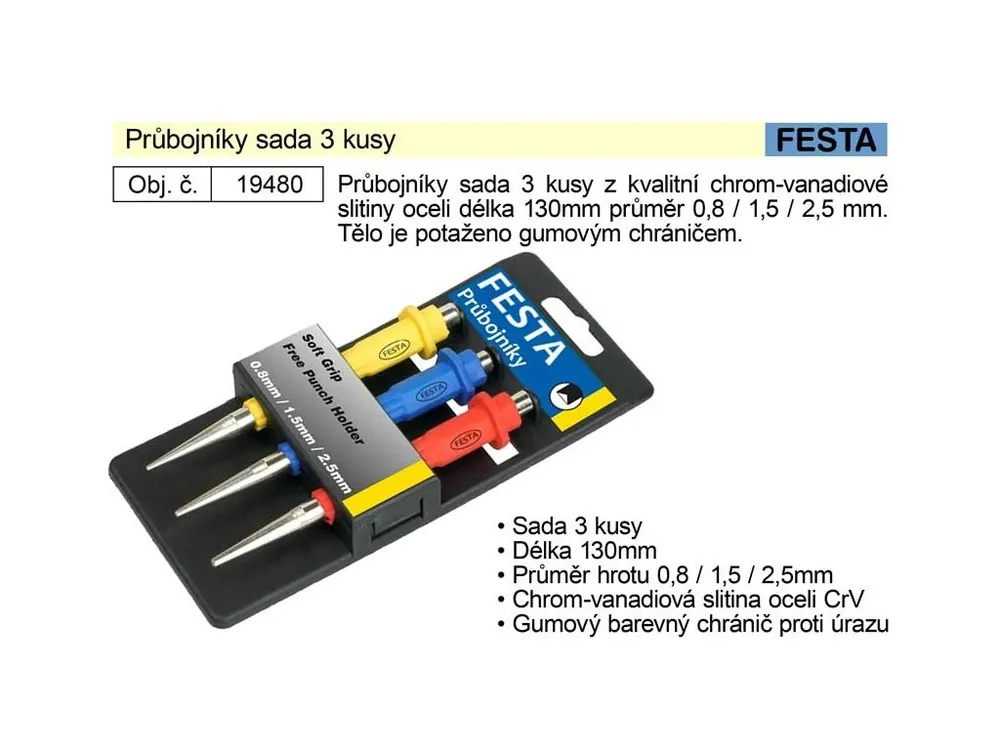 Průbojníky sada 3 kusy