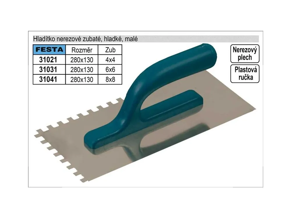 Hladítko nerezové zubaté 280x130mm, zub 10x10mm