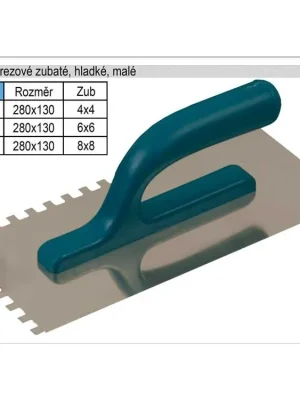 Hladítko nerezové zubaté 280x130mm, zub 8x8mm