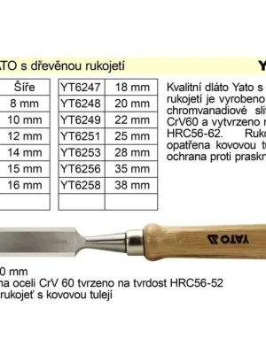 Dláto YATO s dřevěnou rukojetí šíře 10mm