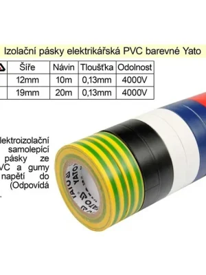 Izolační pásky elektrikářské PVC 12mm délka 10m barevné Yato balení