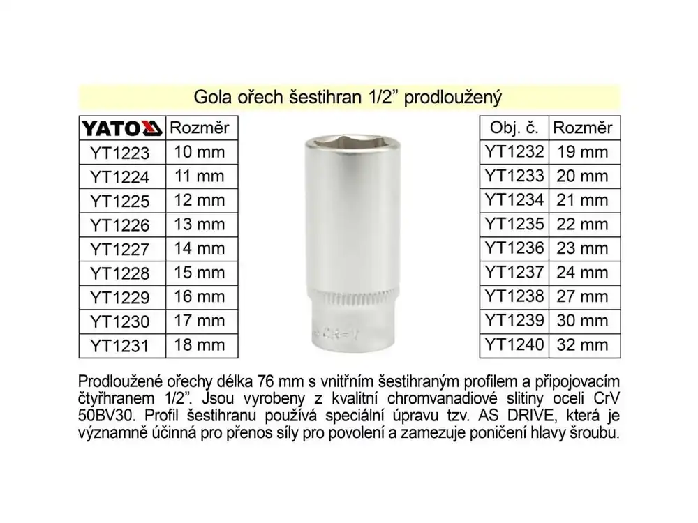 Gola ořech šestihran 1/2" prodloužený 27mm