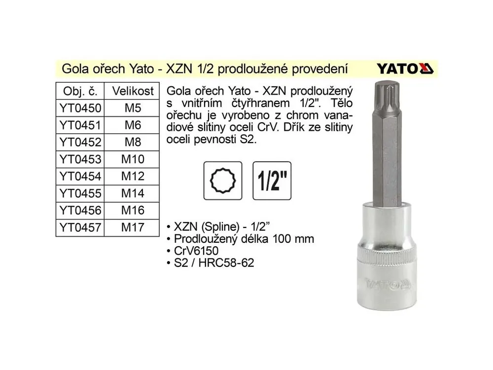 Gola ořech XZN M17 prodloužený 1/2" YT-0457