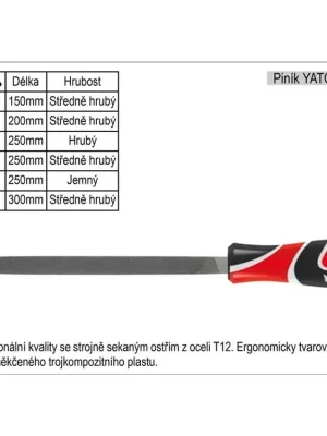 Pilník YATO trojhranný délka 250mm středně hrubý