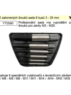 Vytahovač zalomených šroubů sada 6 kusů 3 - 25 mm Yato