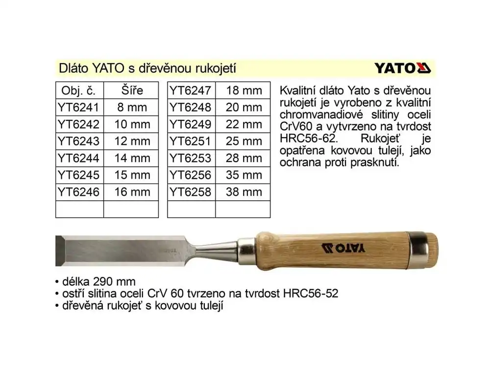 Dláto YATO s dřevěnou rukojetí šíře 28mm