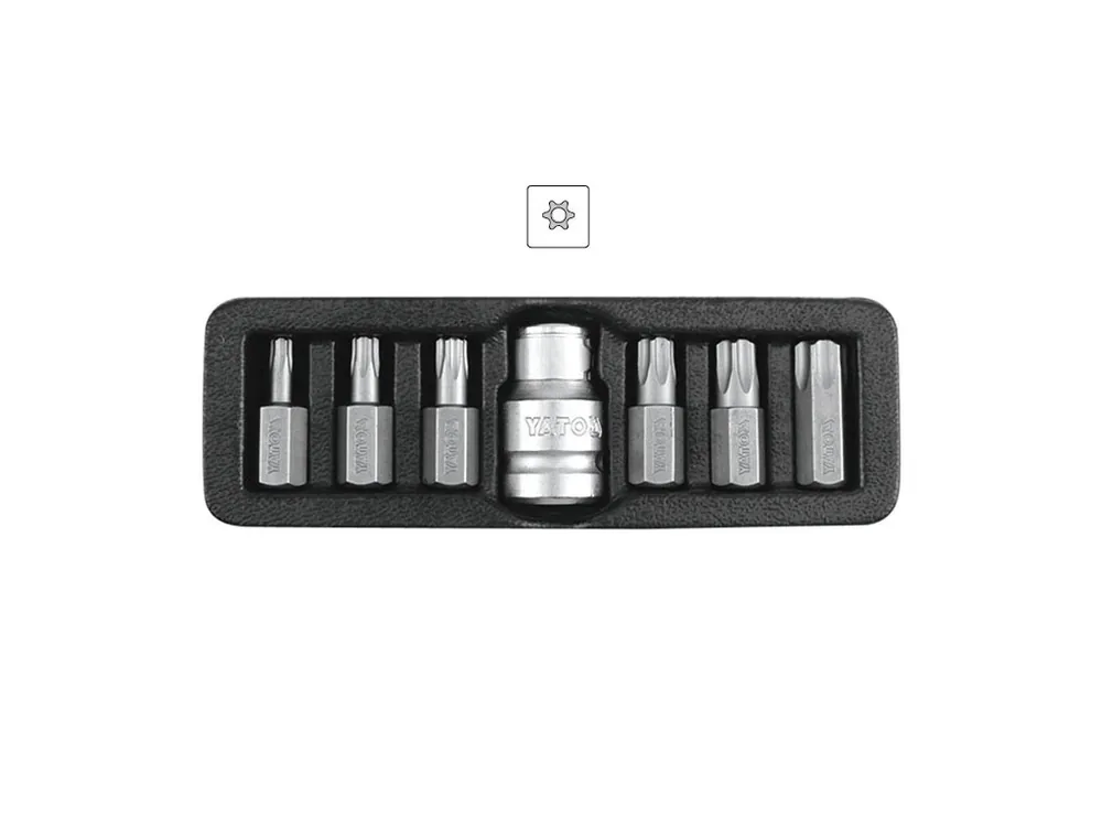 Bity Torx (vrtané), sada 7 dílů, pro ráčnu 1/2", Yato