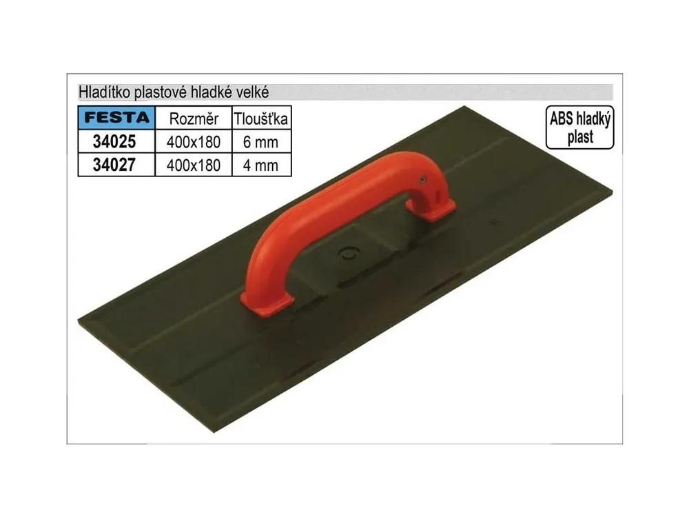 Hladítko plastové hladké 400x180mm, síla 4mm