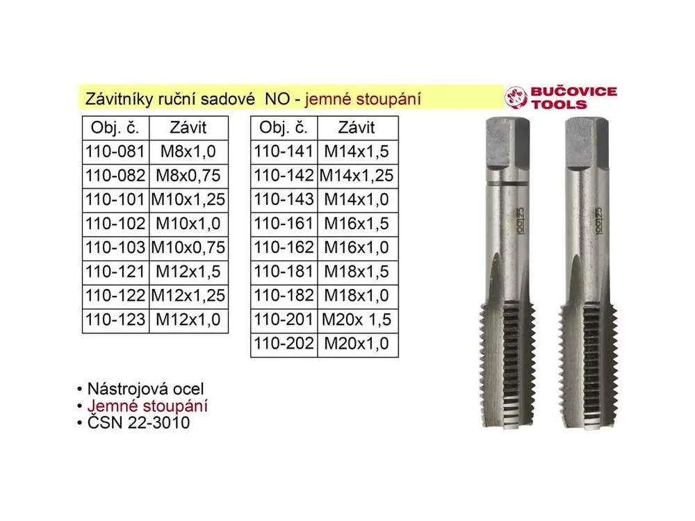Závitníky ruční sadové M8x0,75 NO jemný závit