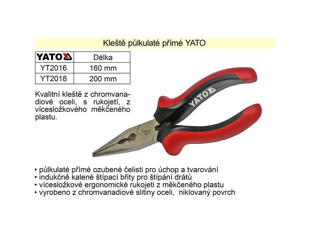 Kleště YATO půlkulaté přímé 200mm