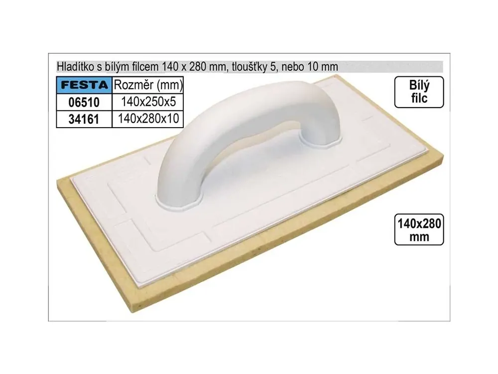 Hladítko filcové bílý filc 10mm rozměr 280x140mm