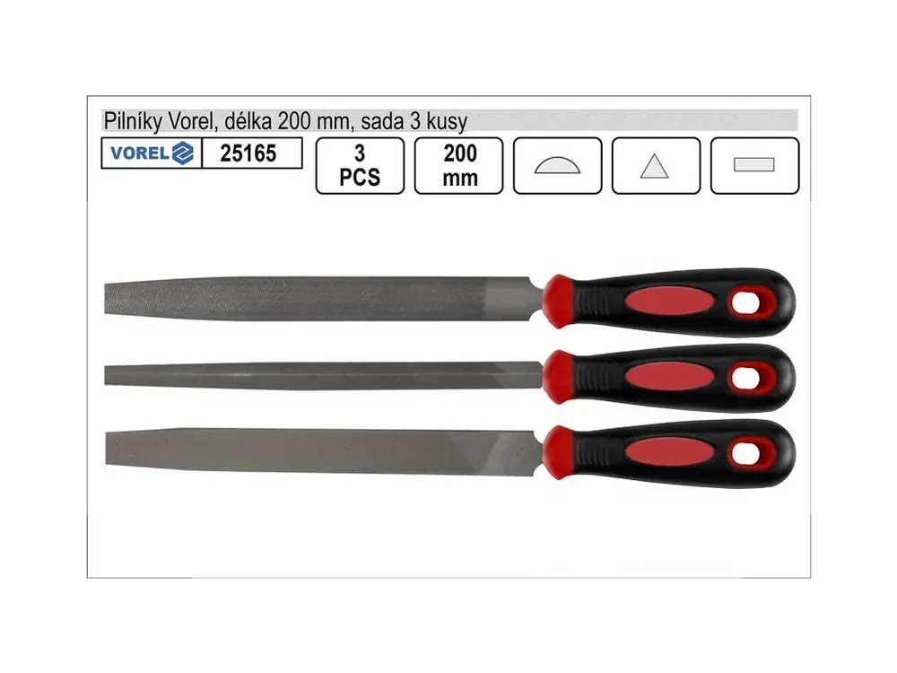 Pilníky VOREL délka 200mm sada 3 kusy