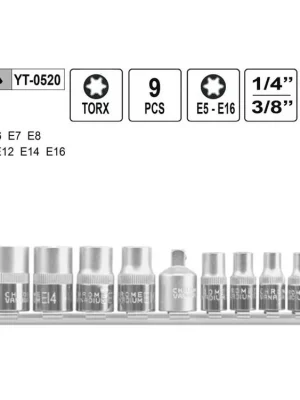 Nástrčné hlavice torx sada 9 kusů vnitřní E5-E16 Yato