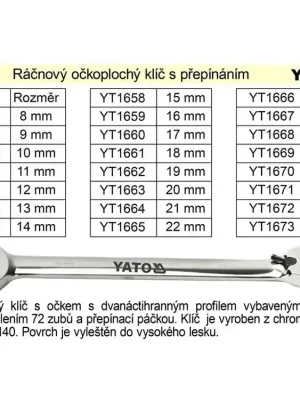 YATO Ráčnový klíč očkoplochý s přepínáním 16mm