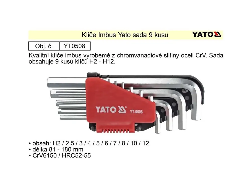 Klíče imbus zahnuté 2 - 12 mm Yato