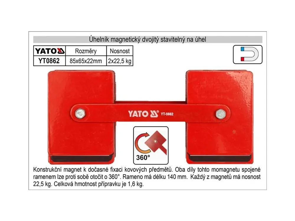 Úhelník magnetický dvojitý stavitelný úhel 2 x 85x65x22mm, ke svařování