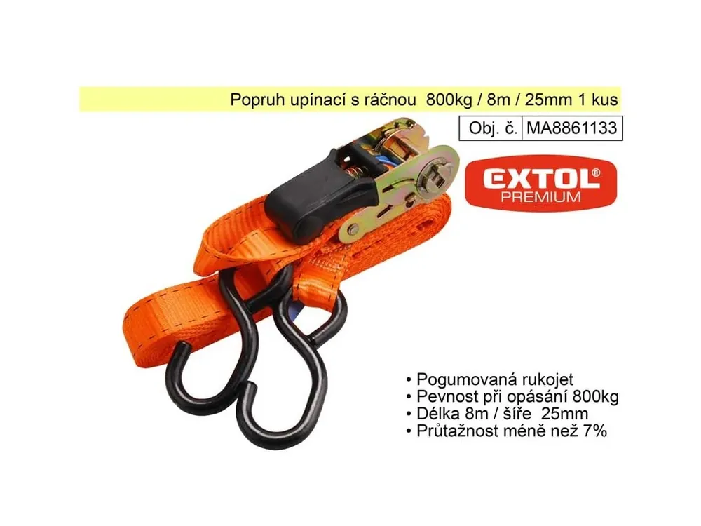 Popruh upínací s ráčnou 800kg / 8m / 25mm 1 kus