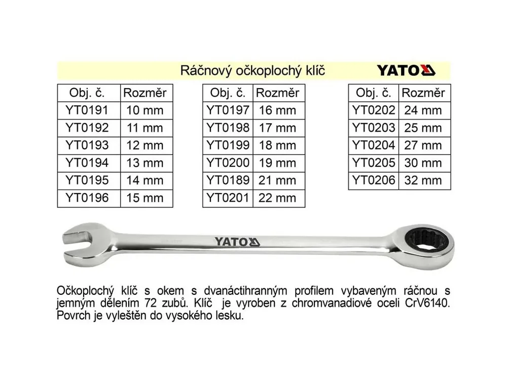 YATO Ráčnový klíč očkoplochý 21mm
