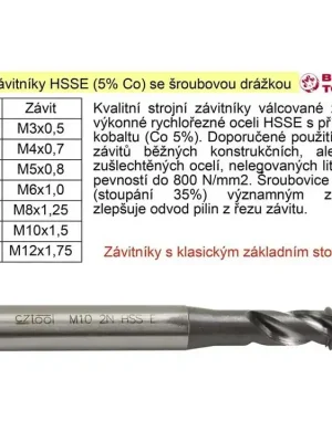 Strojní závitník M3x0,5 HSSE šroubová drážka Co 5%