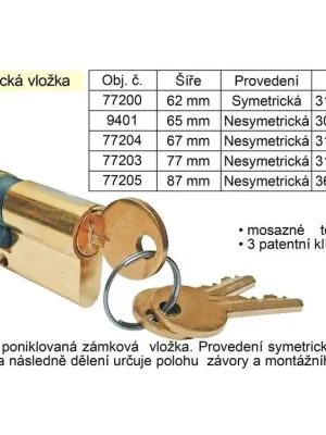 Cylindrická vložka 62 mm symetrická