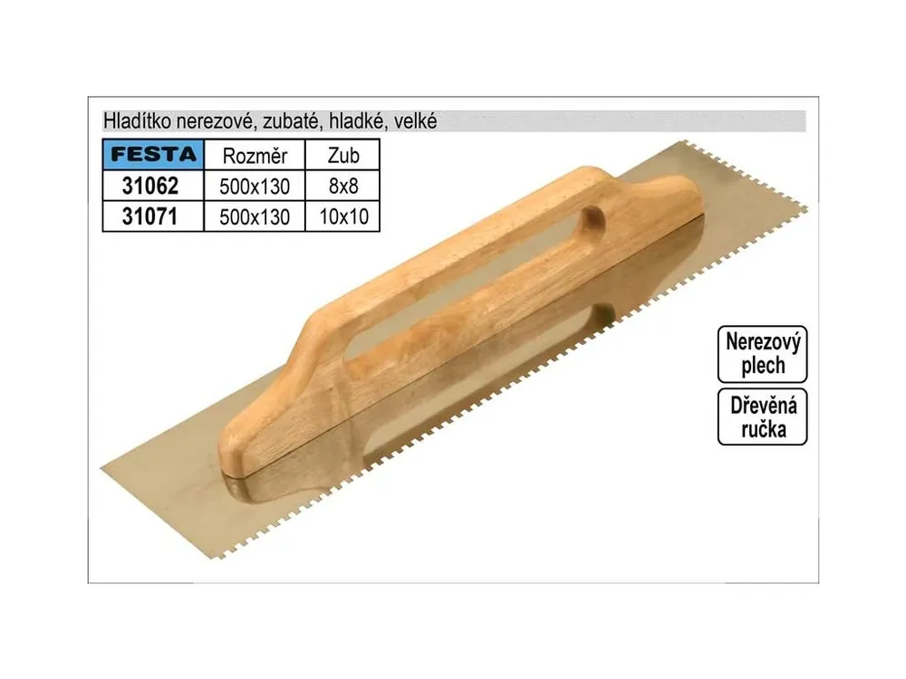 Hladítko nerezové zubaté 500x130mm, zub 10x10mm
