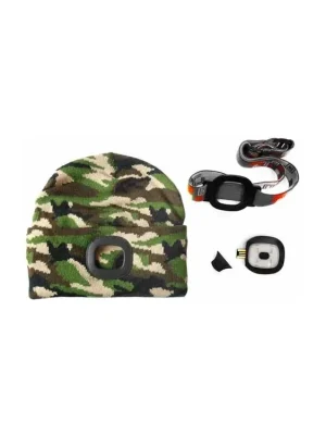 MAGG čepice s čelovkou 45lm, nabíjecí, USB, maskovcí, camo, univerzální velikost