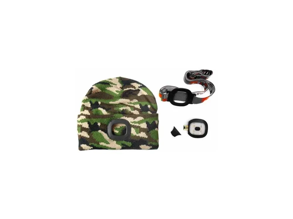 MAGG čepice s čelovkou 45lm, nabíjecí, USB, maskovcí, camo, univerzální velikost