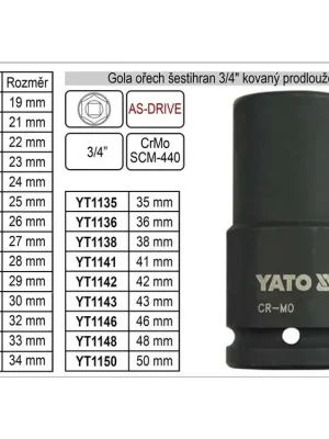 Gola ořech šestihran 3/4" kovaný prodloužený 24mm