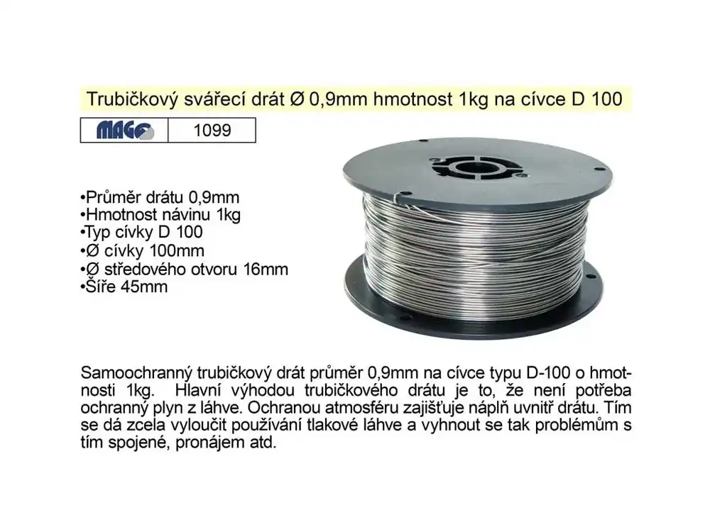Drát svařovací trubičkový 0,9mm/1kg na ocel