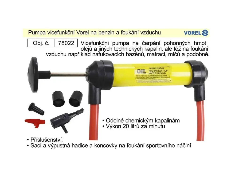 Pumpa vícefunkční Vorel na benzin a foukání vzduchu