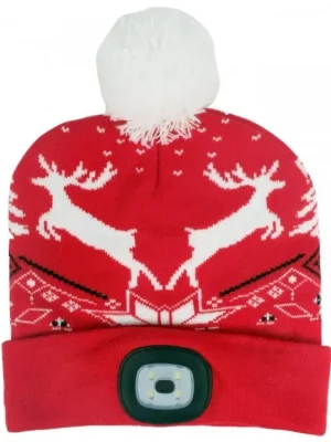 STREND PRO Čepice se světlem X-mas ČERVENÁ se sobem, velikost UNI