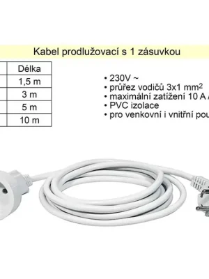 Prodlužovací kabel 1 zásuvka délka 10 m