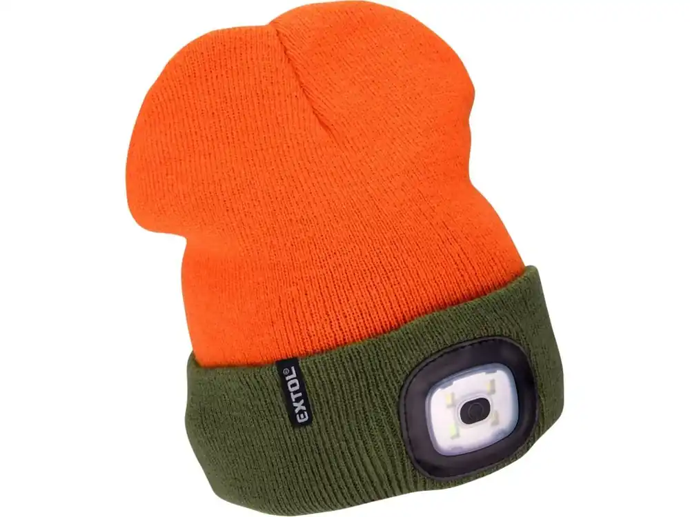 EXTOL LIGHT čepice s LED 4x45lm, USB, oranžová/zelená