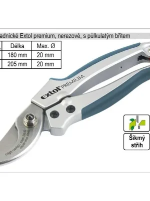 Nůžky zahradnické EXTOL PREMIUM 205mm půlkulatý břit