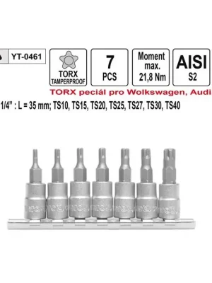 Nástrčné hlavice torx 1/4" speciální 5-cípé sada 7 kusů T10-T40